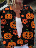 Halloween Pumpkin Print Buttoned Cardigan Sweater