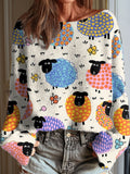 Women's Funny Sheep Art Print Casual Pullover Sweater