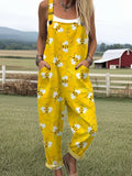 Women's Funny Bee Art Print Casual Wide Leg Jumpsuit