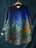 Decorative Pattern of Flower Field Under Night Sky Casual Cotton And Linen Shirt