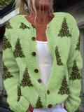 Women's Christmas Tree Art Button Cozy Sweater