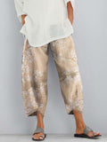 Women Vintage Floral Art Printed Pocket Casual Pants