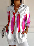 Women's Fish Art Print Casual Cotton Shirt