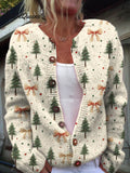 Lovely Christmas Tree Pattern Art Print Buttoned Cardigan Sweater