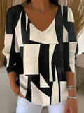 Women's Geometric Pattern Art Print Casual V-Neck Sweater