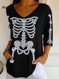Women's Halloween Skull Print Casual Half Sleeve Top