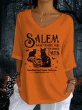 Women's Halloween 1692 Salem Print Casual Half Sleeve Top