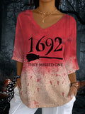 Women's Halloween 1692 They Missed One Print Casual Half Sleeve Top
