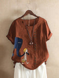 SHORT SLEEVE CASUAL CARTOON PRINT TSHIRT