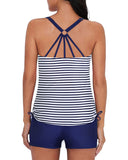 Blue Stripes Tankini with Shorts Drawstring