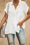 Women's Shirt collar Solid Color Buttons Short Sleeves Tops