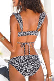 Falbala Print Floral Bikini