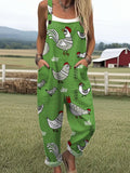 Women's Funny Chick Art Print Casual Wide Leg Jumpsuit