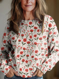 Women's Vintage Floral Art Print Knit Pullover Sweater