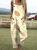 Women's Artistic Creative Bread Print Casual Wide Leg Jumpsuit