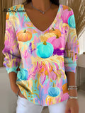 Women's Preppy Autumn Pumpkins Fall Halloween Casual Print Pullover Sweater