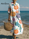 Women's Halloween Pumpkin Art Casual Print Dress