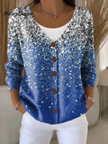 Christmas Snowflake Print Buttoned V-neck Cardigan Sweater