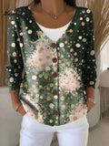 Christmas Tree Print Buttoned V-neck Cardigan Sweater