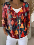 Christmas Christmas Tree Pattern Art Print Buttoned V-neck Cardigan Sweater