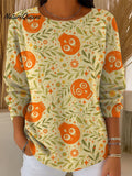Women's Vintage Halloween Orange Sugar Skulls Art Print Casual Pullover Sweater