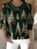 Women's Christmas Tree Print Casual Peter Pan Collar 3/4 Sleeve Sweater