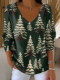 Women's Christmas Tree Print Casual Pullover Sweater