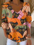 Women's Halloween Black Cat Pumpkin Pattern Casual Print Pullover Sweater
