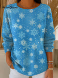 Women's Vintage Christmas Snowflake Pattern Art Print Casual Pullover Sweater