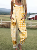 Women's Art Creative Grid Bee Print Casual Wide Leg Jumpsuit