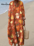 Women's Lovely Autumn Pumpkin Art Print Cotton Dress