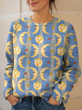 Women's Lovely Moon Pattern Art Print Knit Pullover Sweater