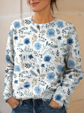 Women's Floral Pattern Art Print Knit Pullover Sweater