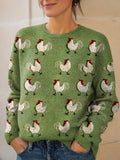 Women's Lovely Chicken Art Print Knit Pullover Sweater