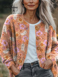 Women's Vintage Floral Ghost Pattern Art Print Buttoned Cardigan Sweater