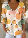 Women's Lovely Pumpkin Pattern Art Print Casual Pullover Sweater