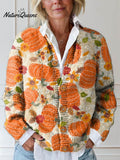 Women's Vintage Pumpkin Pattern Art Print Buttoned Cardigan Sweater