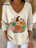 Women's Lovely Pumpkin Pattern Art Print Casual Pullover Sweater