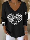 Women's Lovely Dog Art Print Casual Pullover Sweater