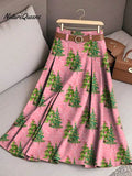 Women's Christmas Tree Art Print Casual Cotton Skirt