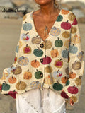 Women's Retro Artistic Pumpkin Casual Pullover Sweater