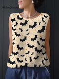 Women's Artistic Halloween Bat Print Casual Summer Knitting Top