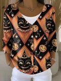 Halloween Cat Print Buttoned V-neck Cardigan Sweater