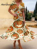 Women's Pumpkin Print Cotton Dress
