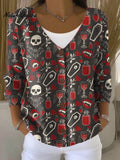 Halloween Irregularities Print Buttoned V-neck Cardigan Sweater