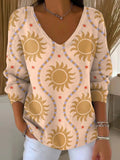 Women's Sun Wave Print Casual Pullover Sweater