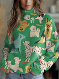Funny Dogs Art Print Knit Turtleneck Pullover Sweater