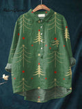 Women's  Vintage  Christmas Tree  Art Print Casual Cotton And Linen Shirt