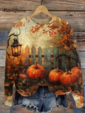 Vintage Pumpkin Art Print Knit Pullover Sweater