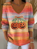 Women's Autumn Gradient  Pumpkin  Art Print Casual Pullover Sweater